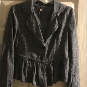 Free People Denim-Look Blue Peplum Blazer